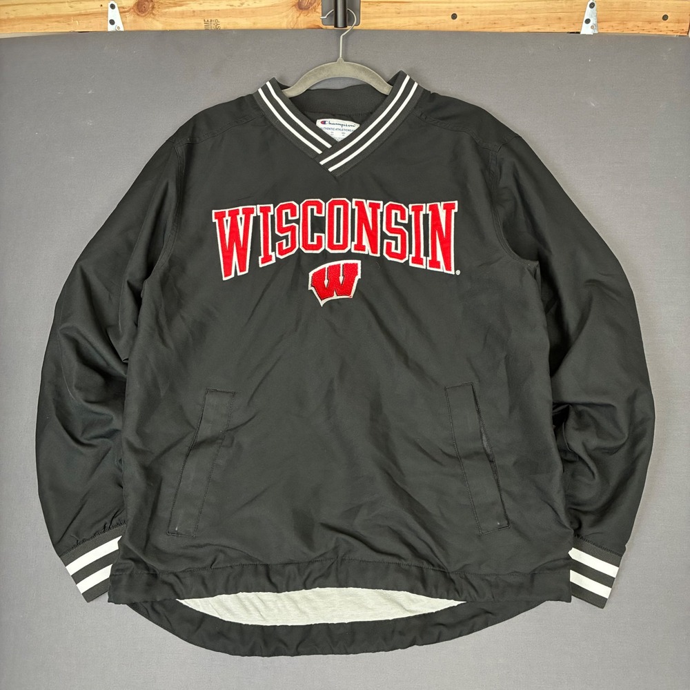 Champion Wisconsin Badgers Pullover Windbreaker Size Small Black